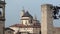 Bergamo - old city upper town, Italy. Landscape on the city center, the old towers and the clock towers from the old fortress