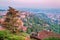 Bergamo  old town aerial panorama,  Citta Alta.  Italy