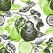 Bergamot branch seamless pattern. Hand drawn  fruit illustration. Engraved style. Vintage citrus background