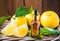 Bergamot citrus fruit essential oil, aromatherapy oil natural organic cosmetic.