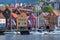 Bergen with boats in Norway, UNESCO World Heritage Site