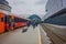 Bergen, Norway - April 03, 2018: Passengers leaving the train on the platform in the Bergen railway station