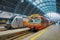 Bergen, Norway - April 03, 2018: Passengers leaving the train on the platform in the Bergen railway station