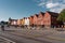 Bergen Norway The iconic old wooden warehouses at Bryggen with lots of people