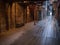 Bergen, Norway - March 2017: Old passage inside of bryggen historic shopping buildings