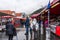 Bergen Norway Rainy day at the fish market with tourists walking around