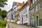 Bergen, Norway - Reconstructed XIX century Norwegian city street with wooden houses in Old Bergen Museum - Gamle Bergen Museum -