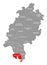 Bergstrasse county red highlighted in map of Hessen Germany