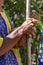 Berimbau player playing his instrument