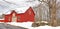 Berkshires Massachusetts red barn and sugar maple trees in Winter white snow