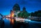 Berlin Cathedral with excursion boat on Spree river,