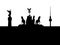 Berlin City Skyline With Silhouettes, Black And White With Copy Space