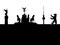 Berlin City Skyline With Silhouettes Of Famous Sights And The Berlin Bear, Black And White With Copy Space