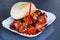 Berlin currywurst in a bowl