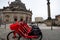 Berlin, Germany - 11 December 2019: Line of red Uber Bikes outside the Bode Museum.