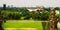 Berlin, Germany: Aerial view of Berlin Tiergarten public park and the bell tower, view from Bundestag