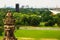 Berlin, Germany: Aerial view of Berlin Tiergarten public park and Victory Column -Berliner Siegessaeule and the bell tower, view