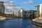 Berlin, Germany - December 02, 2016:Modern buildings along the river Spree in Berlin near the Bundestag