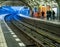 BERLIN, GERMANY - DECEMBER 1 2016: The busy U-Bahn station at dusk with waiting passengers at Alexanderplatz, Berlin