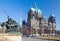 BERLIN, GERMANY, FEBRUARY - 13, 2017: The Dom and the bronze sculpture Amazone zu Pferde in front of Altes Museum