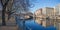 BERLIN, GERMANY, FEBRUARY - 15, 2017: Panorama waterfront over the Spree river in evening light