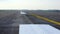 BERLIN, GERMANY - JAN 17th, 2015: Runway, airstrip on blue sky with clouds background at the Berlin Brandenburg Airport