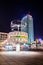 BERLIN, GERMANY, MARCH 12, 2015: night view of world clock with park inn hotel behind it situated on alexanderplatz in