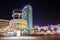 BERLIN, GERMANY, MARCH 12, 2015: night view of world clock with park inn hotel behind it situated on alexanderplatz in