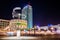 BERLIN, GERMANY, MARCH 12, 2015: night view of world clock with park inn hotel behind it situated on alexanderplatz in