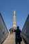 BERLIN, GERMANY, MAY 11, 2017: Unidentified tourist taking picture of the Berlin Victory Column from the underground passage