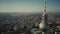 BERLIN, GERMANY - OCTOBER 21, 2018. Aerial view of famous Berliner Fernsehturm or Television Tower against beautiful