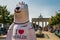 Berlin, Germany: The polar bear sculpture is at the Brandenburg Gate, with the inscription I love Berlin