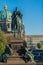 BERLIN, GERMANY - SEPTEMBER 26, 2018: Zoomed in view of the Equestrian Statue of Frederick William IV with the facade of