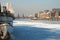 Berlin, Germany in Winter. Frozen river Spree