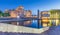 Berlin government district with Reichstag and Spree river in twilight, central Berlin Mitte, Germany