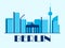 Berlin landscape in vintage style. Retro banner of Berlin city with Brandenburg Gate and houses in linear style. Design for print