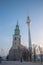 Berlin - The Marienkirche church staue of reformer Martin Luther and the Fernsehenturm in the winter morning