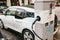 Berlin, October 2, 2017: The electric car is being charged at a special place for charging electric vehicles. A modern