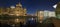 Berlin - Panorama of modern Government buildings and Reichstag over the Spree river in evening dusk.