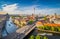 Berlin skyline with Spree river at sunset, Germany