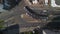 berlin streetcars crossing intersection. Spectacular aerial view flight drone