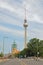 Berlin Television Tower Berliner Fernsehturm and St. Mary`s Church Marienkirche seen from Unter den Linden Boulevard, Berlin,