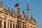 Berlin, Tv tower, historic building Zeughaus and german flag