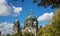 Berliner Dom, cathedral church on island museum in Berlin, Germany. Top part of monument and blue sky background