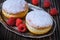 Berliner jelly filled doughnut with raspberry and redcurrant.