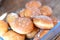 Berliners donuts in glass bowl