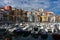 BERMEO, SPAIN - FEBRUARY 12, 2022: Panoramic view of the Fishing port of Bermeo in a sunny day, Basque Country, Spain