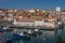 BERMEO, SPAIN - FEBRUARY 12, 2022: Panoramic view of the Fishing port of Bermeo in a sunny day, Basque Country, Spain