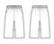 Bermuda Pocket Short technical fashion illustration with elastic low waist, rise, Relaxed fit, knee length. Flat bottom