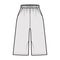 Bermuda Pocket Short technical fashion illustration with elastic normal low waist, high rise, Relaxed fit, knee length